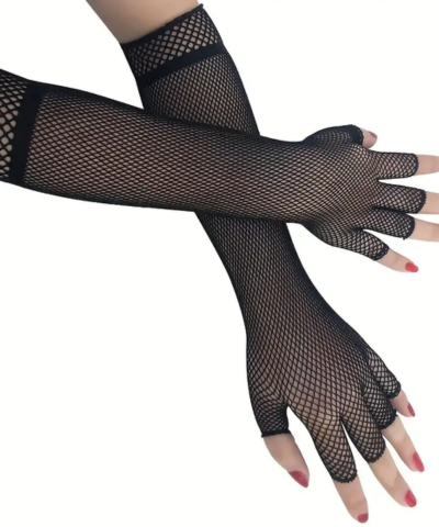 Black Mesh Hollow Stretch Long Gloves Sexy Half Finger Gloves