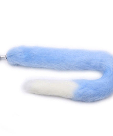 Light Blue With White Fox Metal Tail Plug, 18"