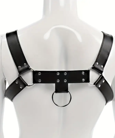 Leather chest strap sadistic device