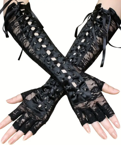 Punk Gothic long half-finger gloves